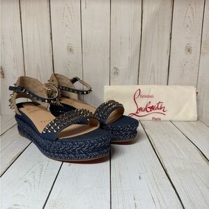 Christian Louboutin Madmonica Denim Wedge Platform Sandal Blue Sz 38 / 8